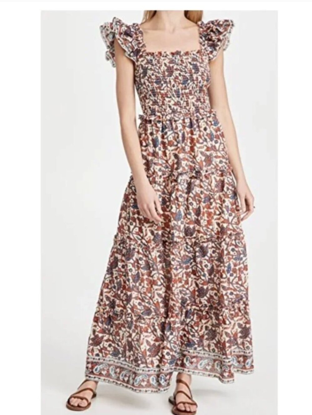 Anthropologie Love The Label Smocked Tiered Maxi Dress Sz XS